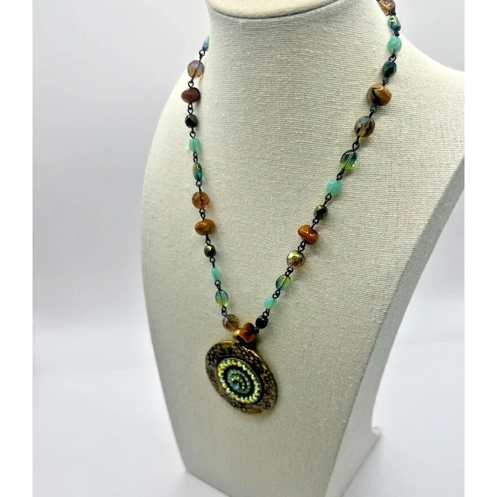Avgad Artisan Vibes Pendant Necklace Boho Glass Beads Crystal Eclectic Aesthetic